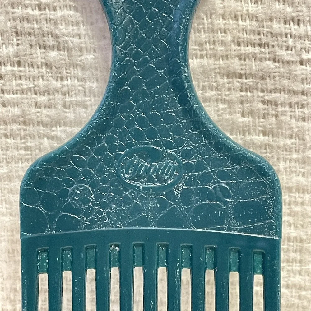 Vintage Used Goody Large Green Lift Hair Pick Faux Croc Snake‎ Skin Leather